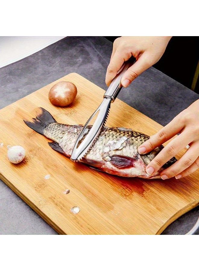 3 Piece Stainless Steel Fish Scaler Set With Tweezers And Serrated Edge - Image 5